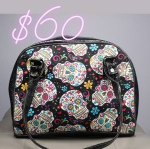 Sugar Skull Bowlers Handbag with glitter sides